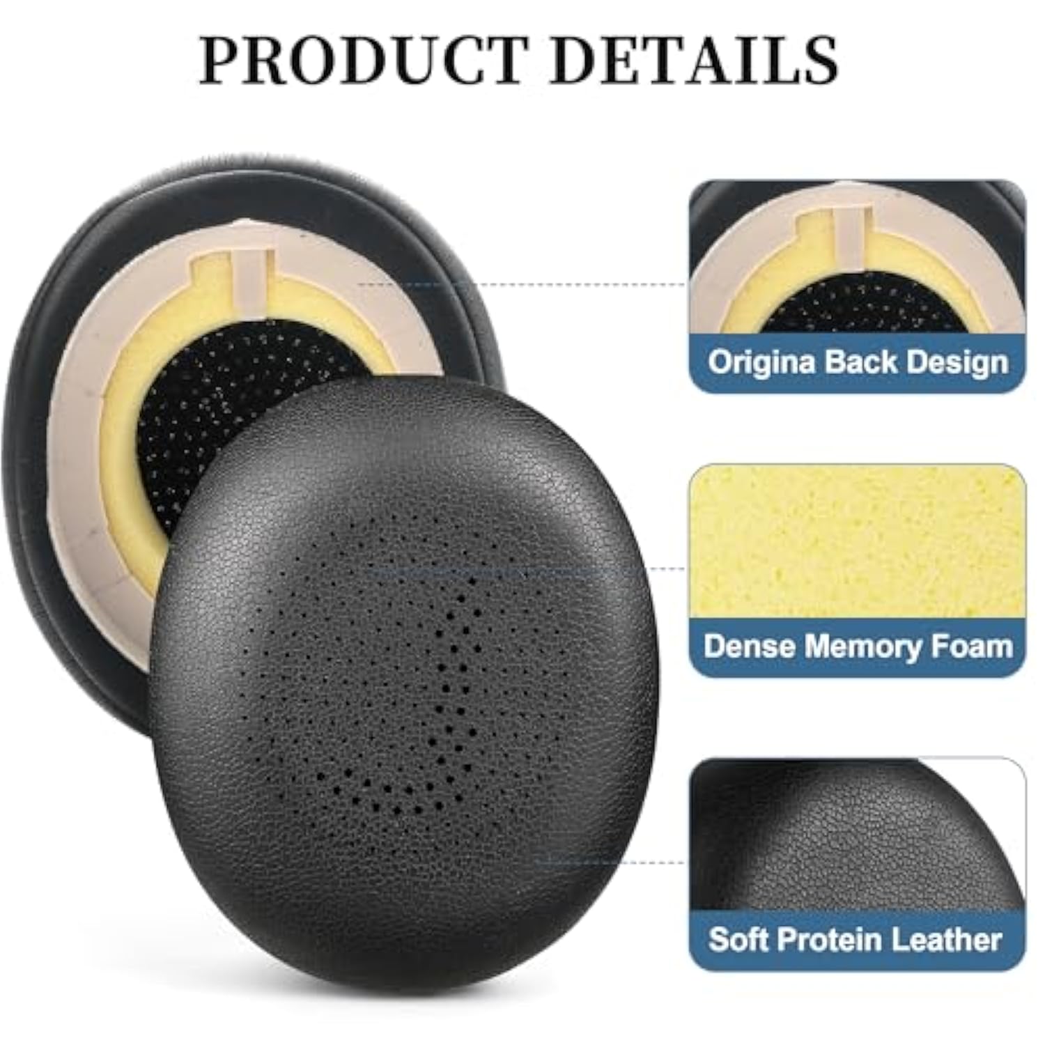 Replacement Earpads For Jabra Evolve2 65 - Softer Protein Leather Ear Pads Cushions For Jabra Evolve2 65/ Evolve2 40/ Elite 45H On-Ear Wireless Headset (Black)