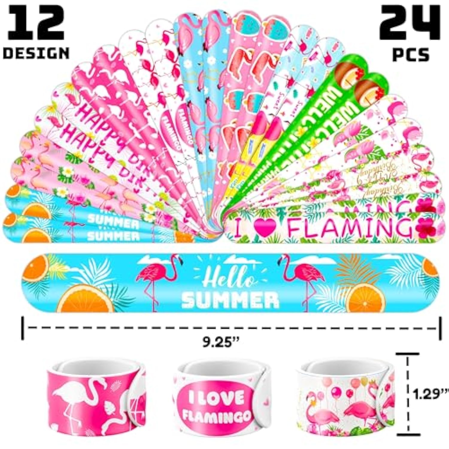 72 Pcs Flamingo Party Favors - 48 Temporary Pre-Cut Tattoos & 24 Slap Bracelets – Party Favors For Boys & Girls, Birthday Goodie Bag Fillers, Baby Shower Gifts, Classroom Rewards