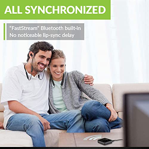 HT4186 Wireless Headphones Earbuds for TV Watching, Neckband Earphones Set w/Bluetooth Transmitter for Optical Digital Audio, RCA, 3.5mm Aux Ported