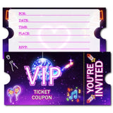 30pcs Neon VIP Birthday Invitations Purple Cards with Envelopes for Kids