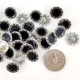 Classic Silver Metal Base Black Enamel Sewing Shank Buttons 20 Pcs - 1