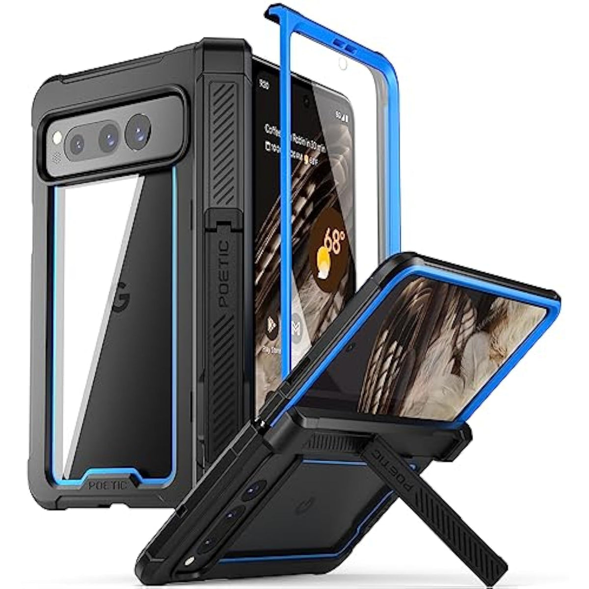 Guardian Case For Google Pixel Fold 5G,[Hinge Protection][Kickstand][Mil-Grade Protection] Ultra-Thin Full-Body Hybrid Shockproof Protective Rugged Cover With Built-In Screen Protector, Blue