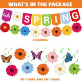 Hello Spring Paper Flower Banner Spring Sunflower Hanging Swirl Decoration Floral Party Banner Garland Kit Flower Hanging Streamers For Mantle Fireplace Indoor Outdoor Home Classroom