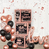 Rose Gold Birthday Party Decorations Kit For Women,4Pcs Birthday Decorations For Women Girls Black And Pink Balloon Boxes Birthday Party Favors