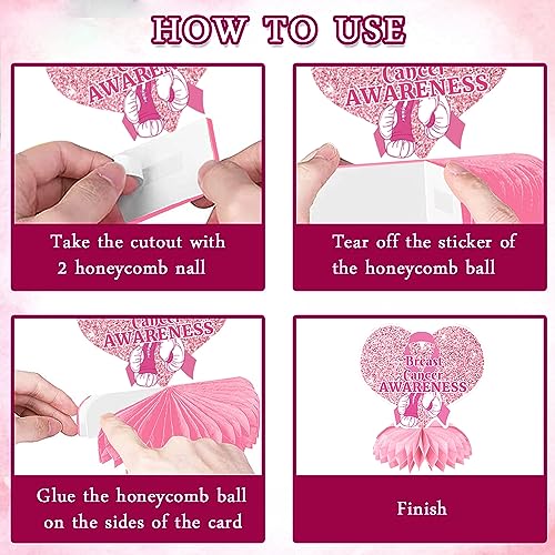 9 PCS Breast Cancer Awareness Honeycomb Table Centerpiece for Home Party, Fight Cancer Theme Pink Ribbon Breast Cancer Table Topper Centerpiece Decorations for Charity Party Supplies Table Decor