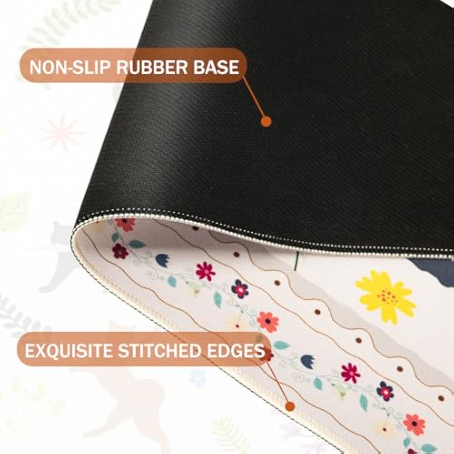 Cute Cats Desk Mat For Keyboard And Mouse,Boho Floral Xxl Large Mouse Pad,35.4X15.7In Non-Slip Rubber Base Keyboard Pad Waterproof Desktop Mat For Laptop Computer Work Game Home Office-Beige