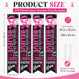 4 Pieces Breast Cancer Awareness Party Decorations Pink Ribbon Fence Banner Porch Signs Hope Strength Courage Faith Hanging Banner Supplies for Breast Cancer Awareness Event Charity Party