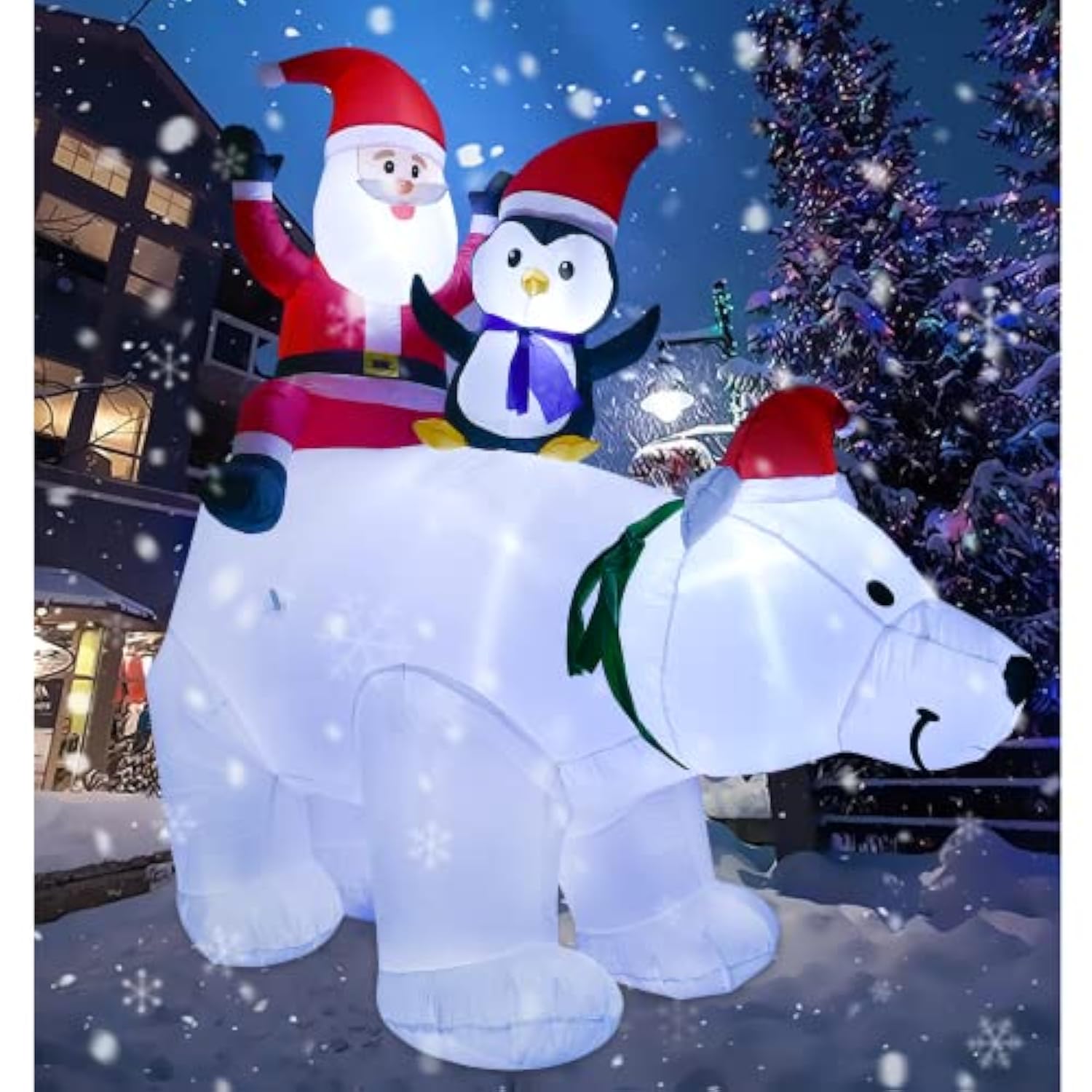 7Ft Lighted Christmas Inflatable Polar Bear With Santa Claus And Penguine Christmas Decoration For Christmas Party Yard