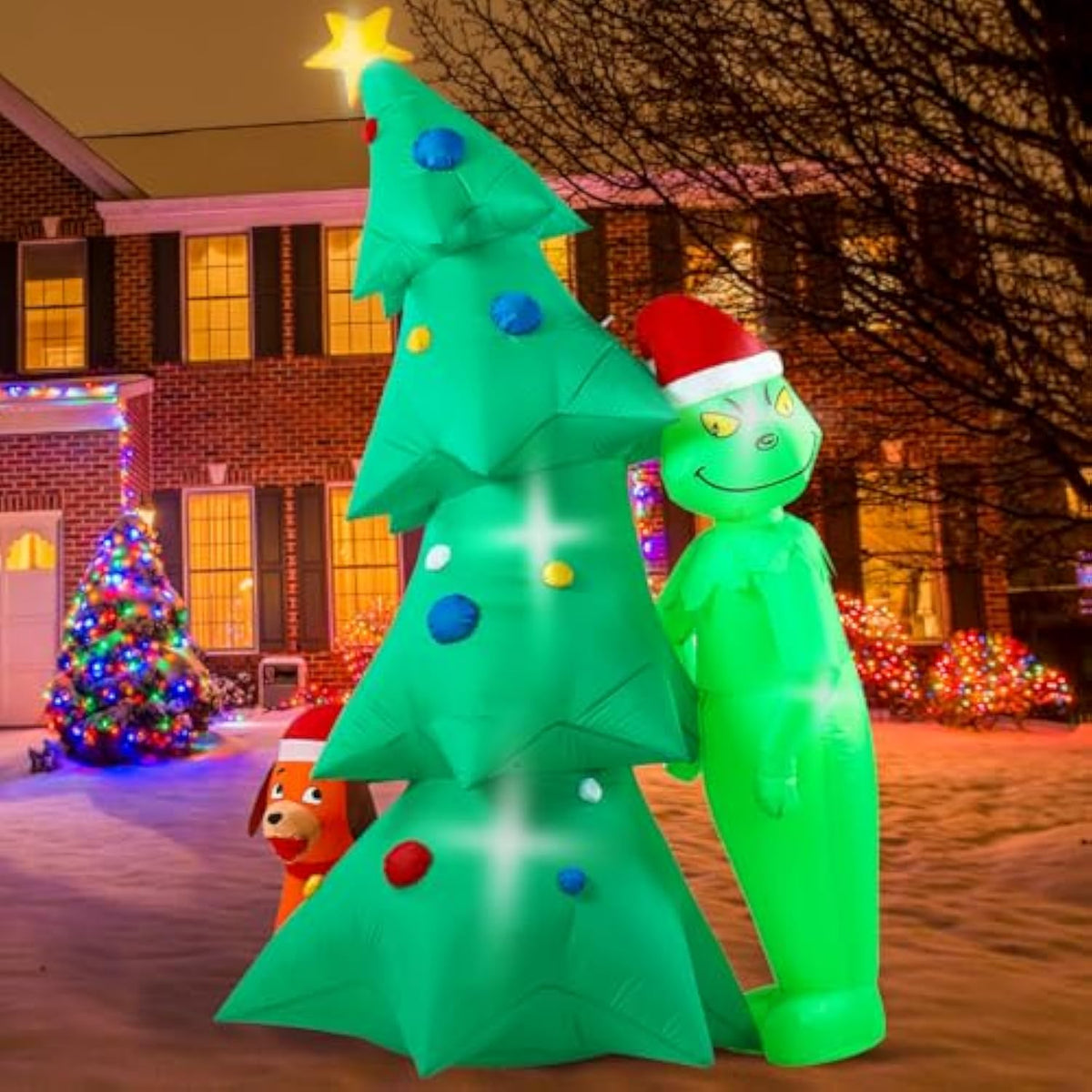 Christmas Green Big Monster Inflatable Decorations, 6.5Ft Lighted Up Christmas Inflatable Outdoor Decorate Build-In 6 Le