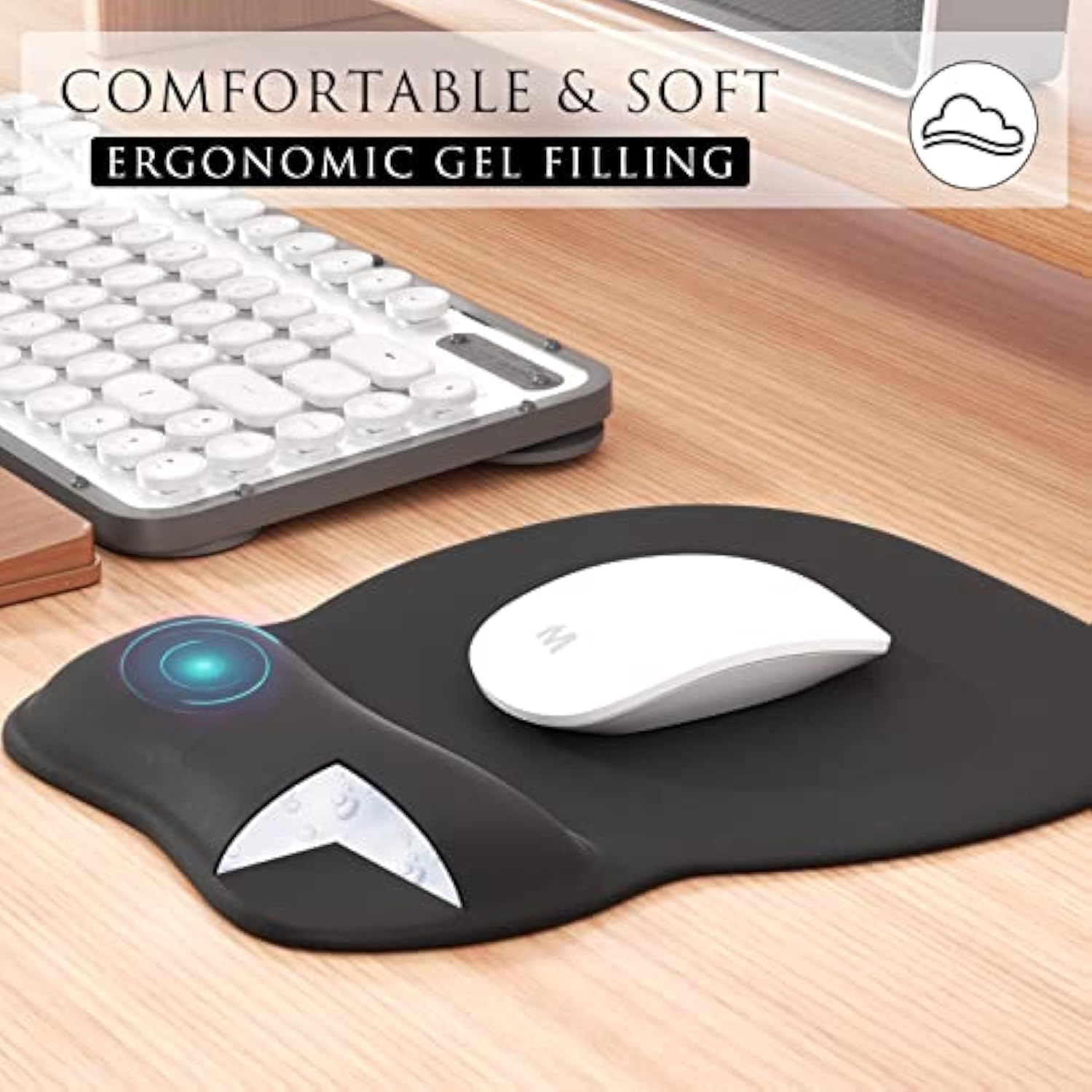 Ergonomic Mouse Pad With Gel Wrist Rest, Comfortable Mousepad With Smooth Wrist Support And Non-Slip Pu Base For Pain Relief, Computer, Laptop, Office & Home, 9.4 X 8.1 In, Black Color