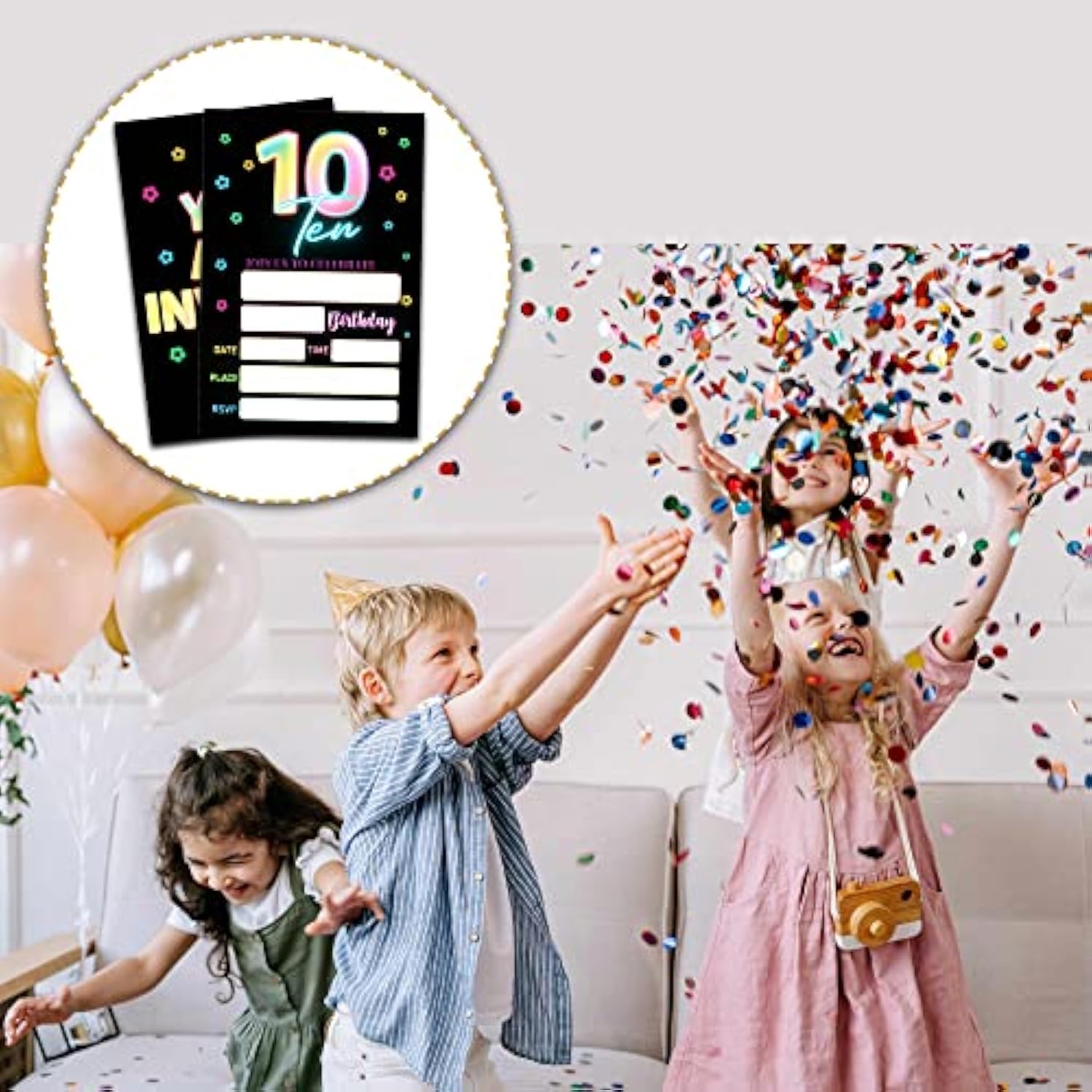 10Th Birthday Invitations With Envelopes - Glow Party Invitation Card For Girls/Boys - 5"X7" Fill-In Invites Cards - Neon Rainbow Party Supplies Decorations (20 Pack)-17