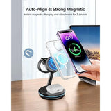 3 In 1 Charging Station For Apple Devices 18W Fast Mag-Safe Charger Stand Magnetic Wireless Charger Station For Iphone16 15 14 13 12 Pro/Pro Max/Plus/Mini Airpods 2/3/Pro Iwatch Ultra/8/7/Se/6/5/4/3/2
