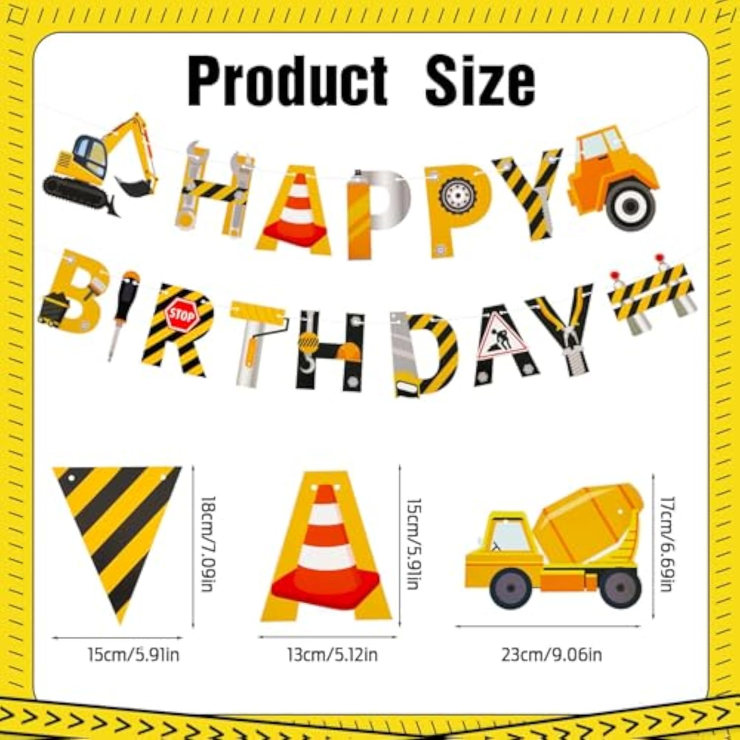 5 Pcs Construction Happy Birthday Banner, Vehicle Truck Garland Architectural Triangle Bunting Banner Boy Birthday Vehicle Engineering Theme Party Supplies Decoration