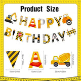 5 Pcs Construction Happy Birthday Banner, Vehicle Truck Garland Architectural Triangle Bunting Banner Boy Birthday Vehicle Engineering Theme Party Supplies Decoration