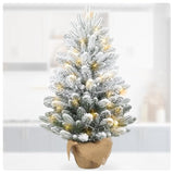 3Ft Flocked Prelit Christmas Tree With 60 Led Lights & 8 Lighting Modes, Small Battery Powered Tabletop Xmas Tree For Indoor Holiday Décor, Mini Artificial Snow Tree With Burlap Base