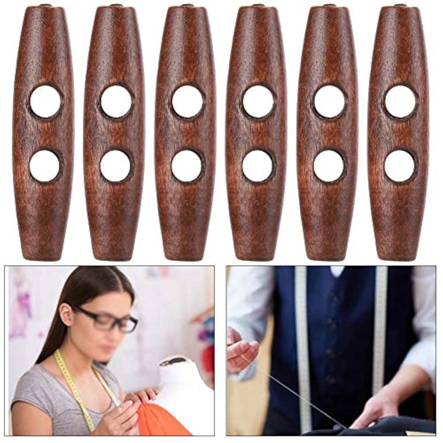 Sewing Wood Toggle Buttons, 50Pcs Toggle Buttons, 2 Holes Wood Buttons