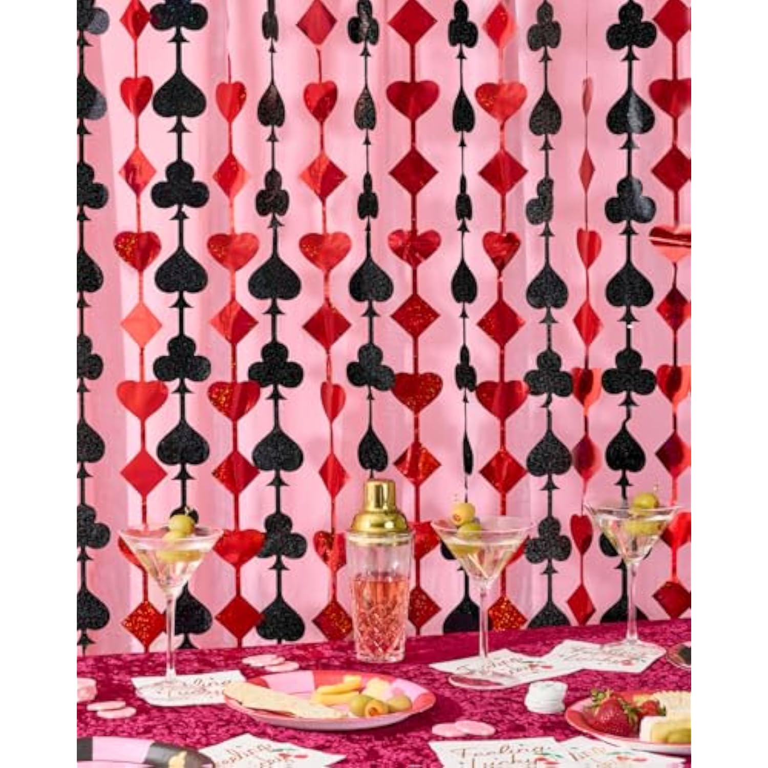 Red Black Casino Curtain Set of 2 Card Game Vegas Poker Party Backdrop Decor