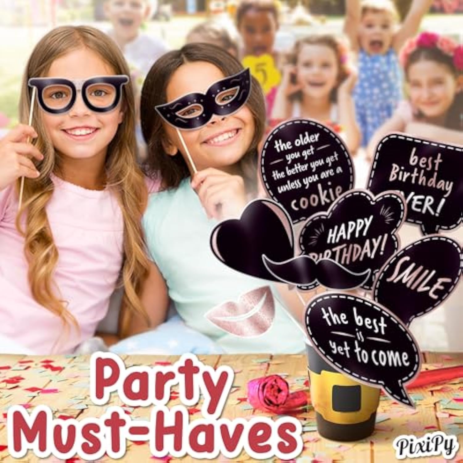 Premium Birthday Photo Booth Props Kit, 27 Rose Gold Party Decorations (No Glitter), Durable & Easy-To-Use Photobooth Props Signs For Memorable Photos & Unforgettable Celebrations By