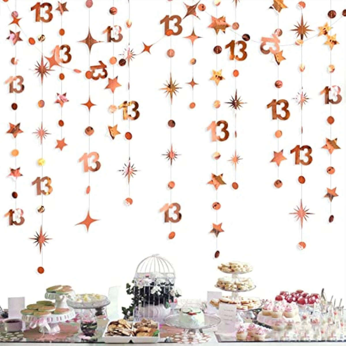 Rose Gold 13th Birthday Garland: Metallic Number & Star Banner