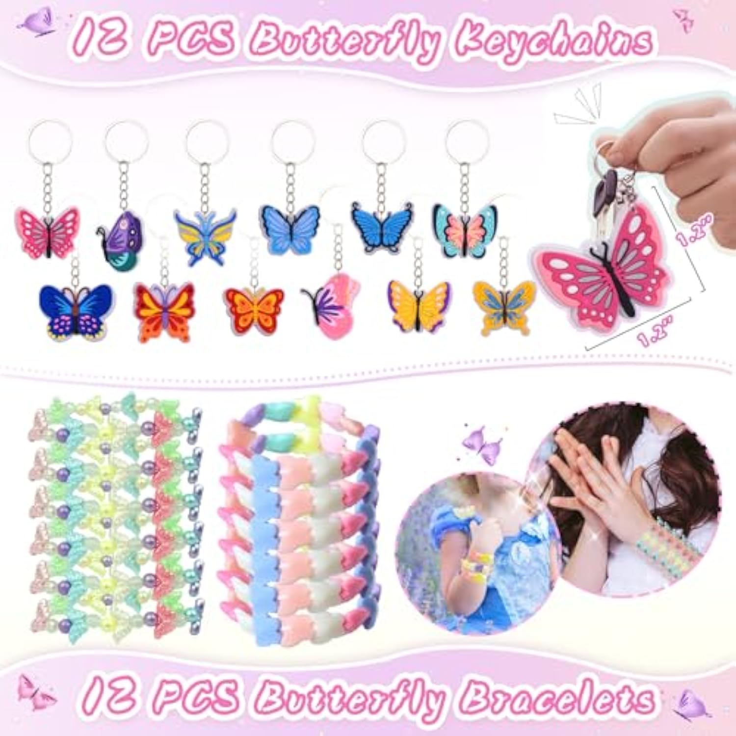 Butterfly Party Favors 122Pcs Butterfly Themed Birthday Supplies Set Fairy Party Favors Decorations Keychains Bracelets Goodie Bags Tattoo Stickers Gifts For Pinata Filler