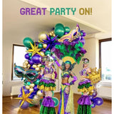 Mardi Gras Purple Green Gold Balloon Garland Arch Kit 106 Pcs With Large Mylar Star Crown Mardi Mask Balloons For 2025 Christmas Birthday Masquerade Fat Tuesdaytheme Decorations