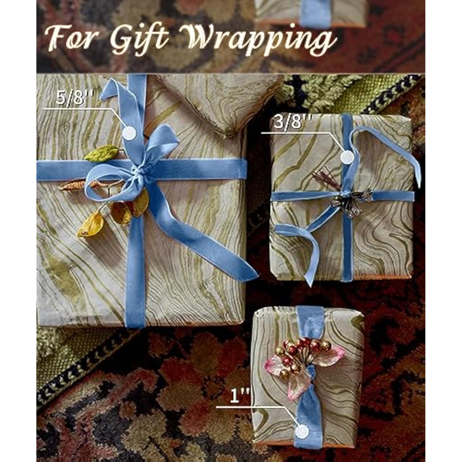 Blue Velvet Ribbon 1'' 25 Yards For Christmas Tree, Gift Wrapping, Flower Bouquet, Wreath Decorations, Bow Making