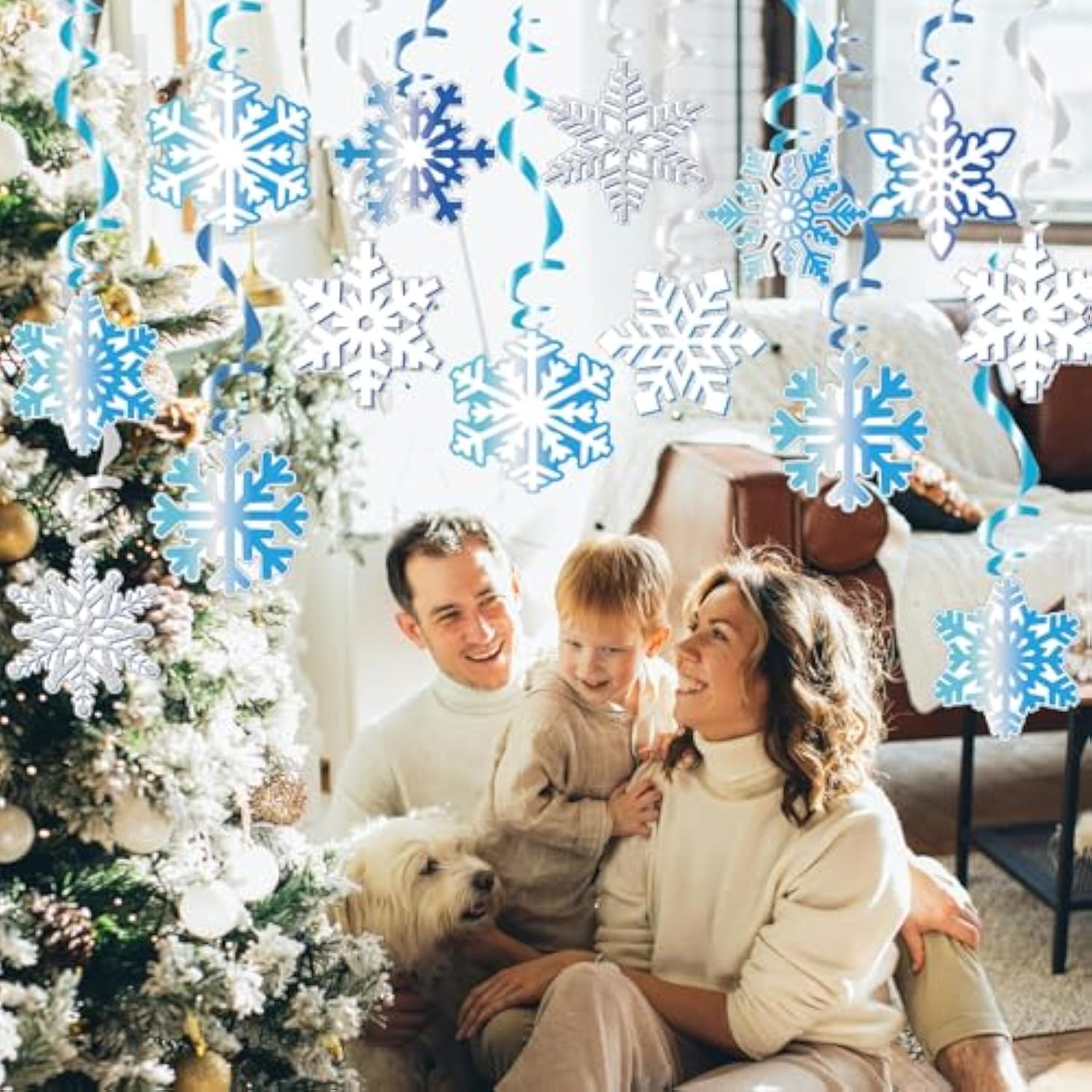 Christmas Snowflake Hanging Swirls White Blue Party Decor