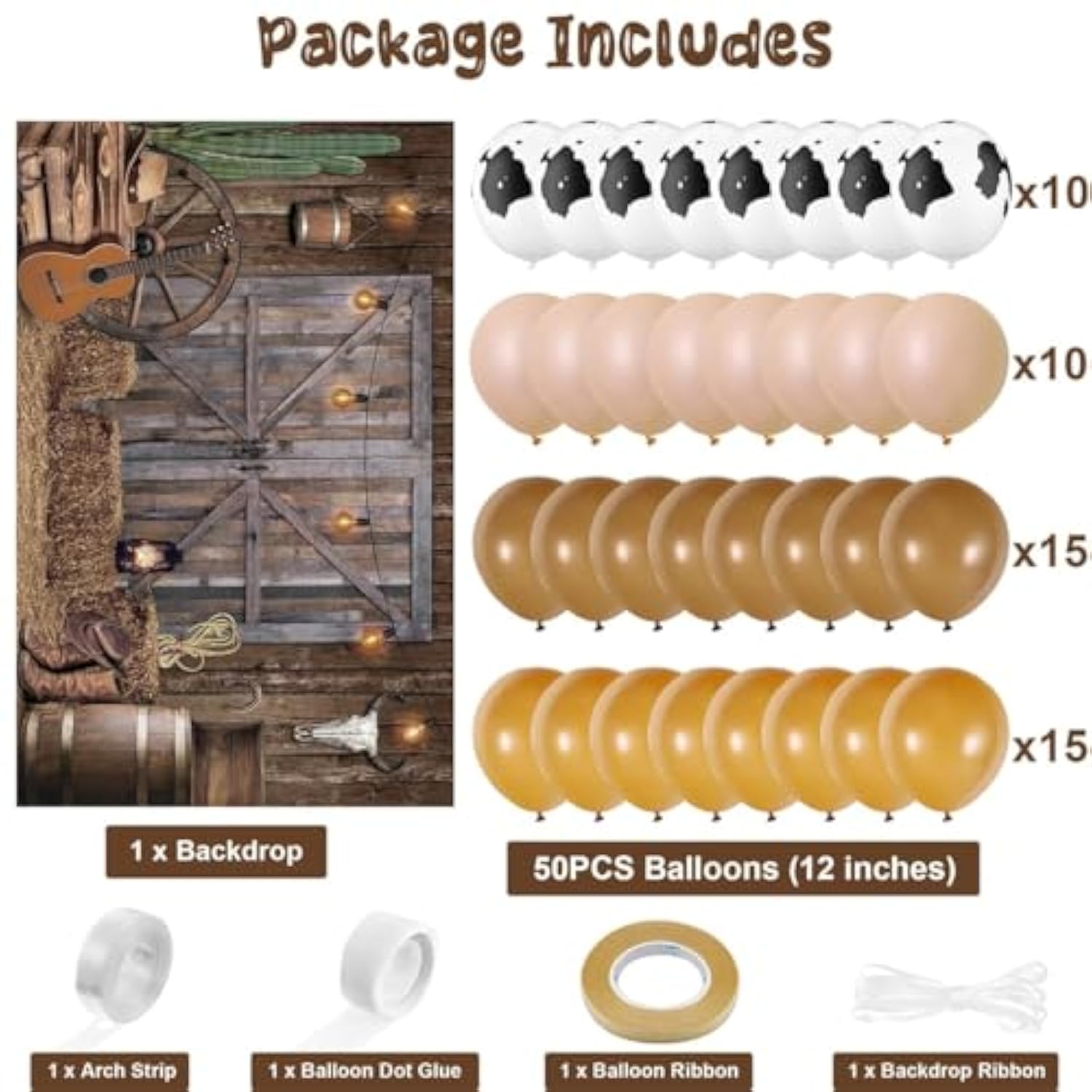 50pcs Western Balloons & Backdrop Set for Cowboy Party Decorations