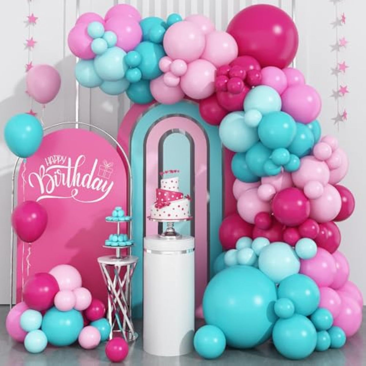 Hot Pink & Teal Balloon Garland Kit – Rose, Turquoise and Pastel Balloons for Party Decor