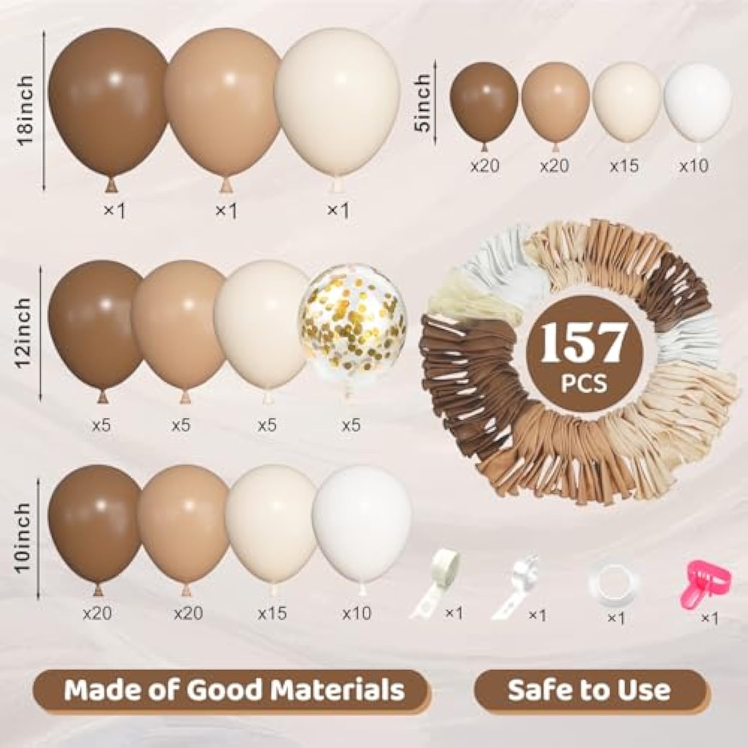 157-Pcs Brown & Neutral Balloon Garland Arch Kit for Parties & Showers