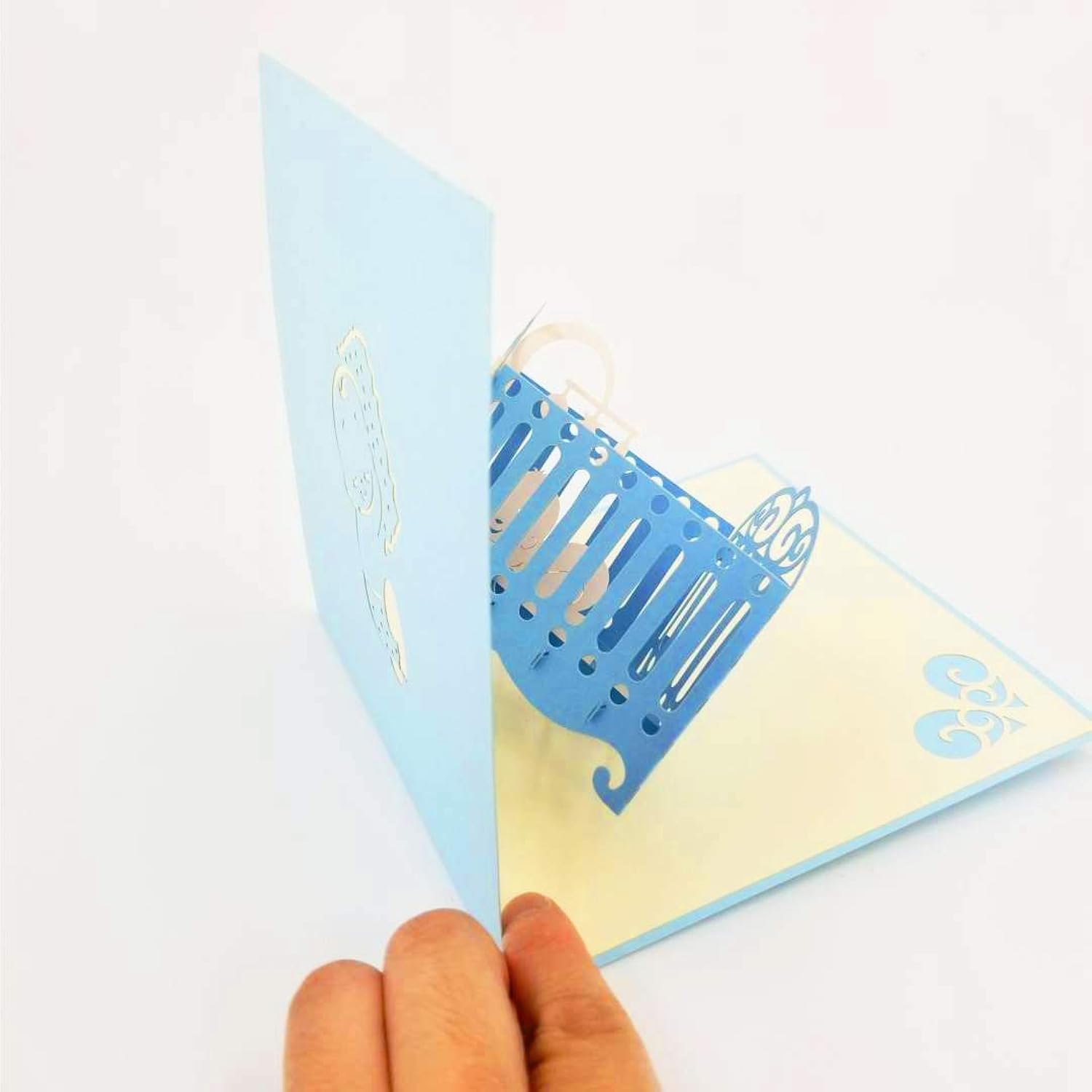 New Baby Card - Baby Shower Card, Baby Shower Greeting Card, New Baby Pop Up Card, Baby Shower Pop Up Card, Baby Crib Card Baby Crib Pop Up Card (Blue)
