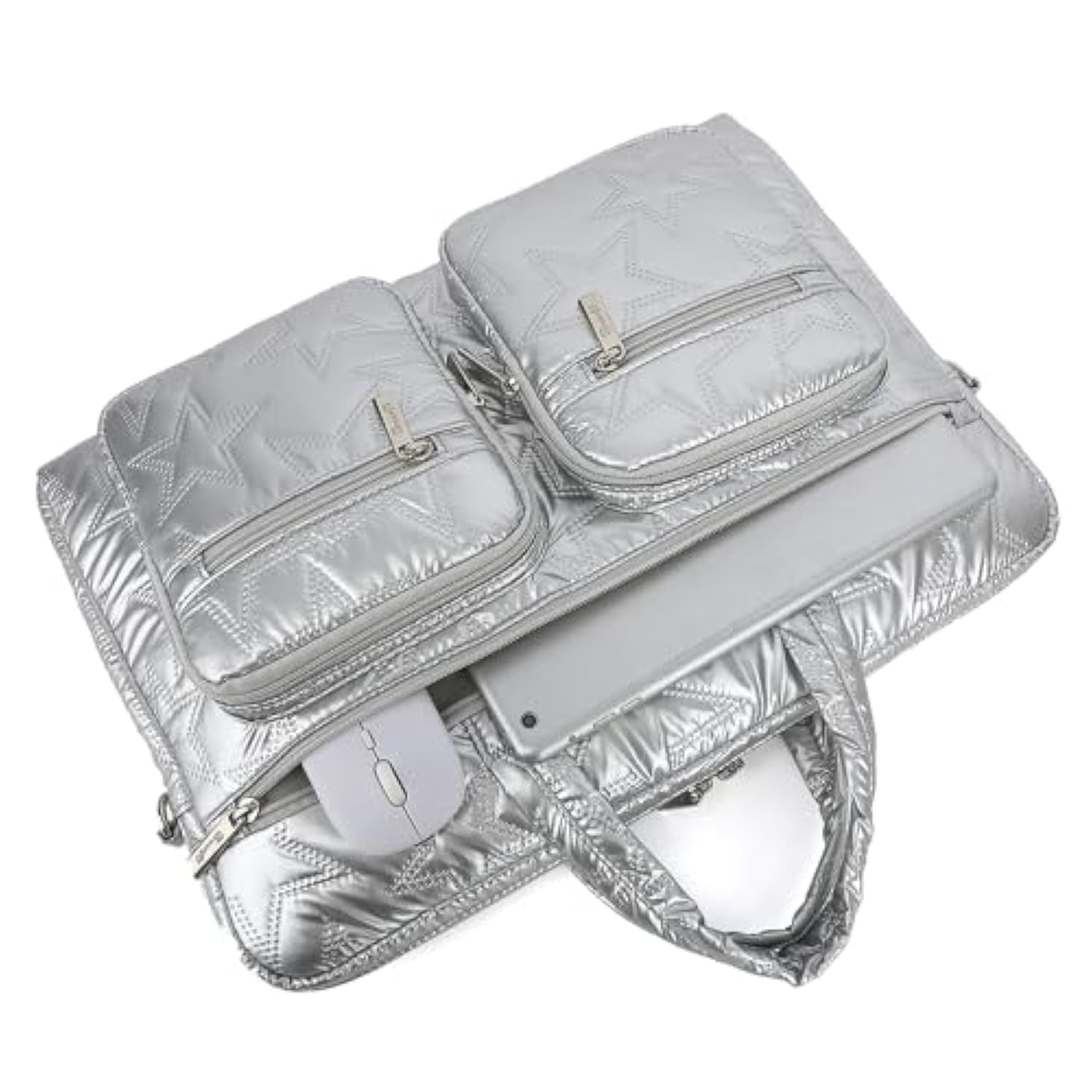 15-15.6 Inch Laptop Shoulder Bag, For Macbook Pro 16, Hp Lenovo Dell 14 Inch Waterproof Messenger Bag Case Sleeve (Silver)