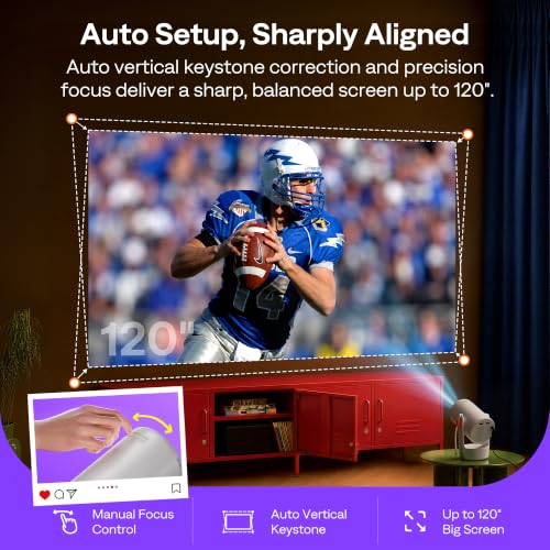 D1 Air Smart Projector With Wifi And Bluetooth, Built-In Apps, Native 1080P Hdr10, 4K Supported, Usb-C Powered, Auto Focus/Keystone, Doiby Audio, Portable Outdoor Movie Projector, Green