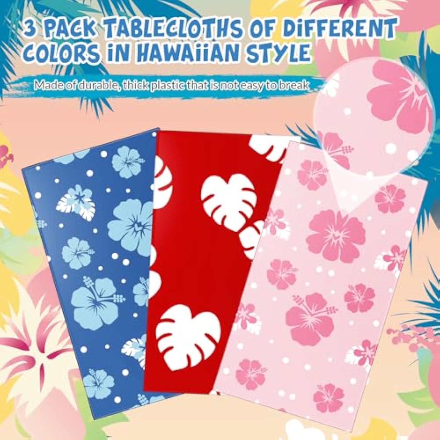 3 Sheets Hawaii Hibiscus And Tropical Leaves Tablecloth Birthday Party Decorations Blue Alien Cartoon Table Covers For Birthday Party Supplies