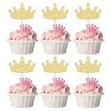24Pcs Gold Crown Cupcake Toppers – Glitter Picks for Princess, Baby Shower & Birthday Decor