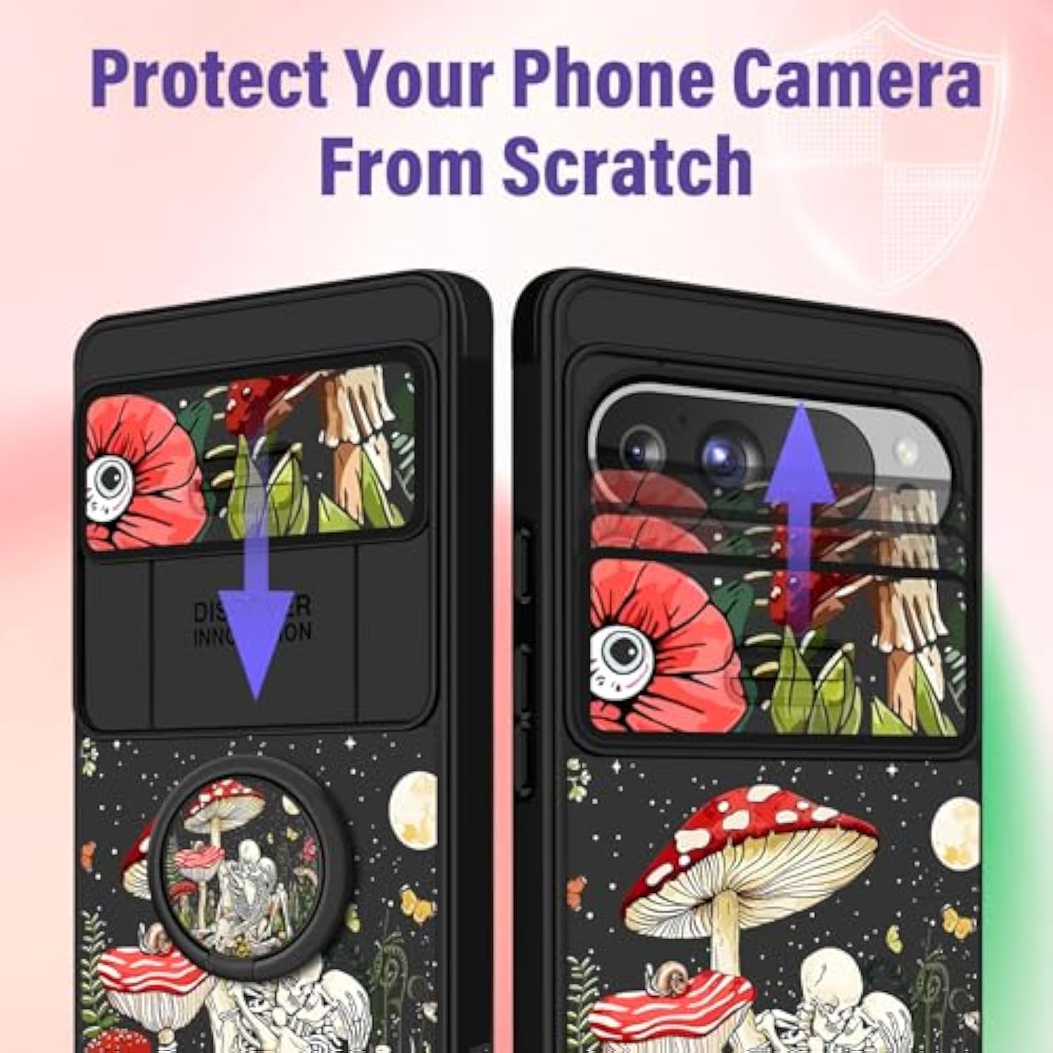For Pixel 9 Pro Xl Case - Women Girls Cute Phone Cover Girly Pretty Aesthetic Mushroom Skeleton Unique Design With Camera Cover And Ring Stand Funda For Pixel 9 Pro Xl
