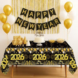 3-Pack Black and Gold New Year 2026 Tablecloths 51x87 Inch Disposable