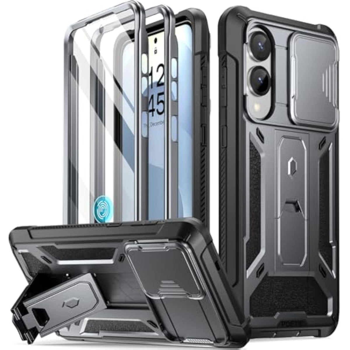Spartan Case For Galaxy S25 Edge 6.7", [Slide Camera Cover] [Screen Protector Works With Fingerprint Id] Military Grade Rugged Shockproof S25 Edge Phone Case With Kickstand, Metallic Gun Metal
