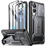 Spartan Case For Galaxy S25 Edge 6.7", [Slide Camera Cover] [Screen Protector Works With Fingerprint Id] Military Grade Rugged Shockproof S25 Edge Phone Case With Kickstand, Metallic Gun Metal