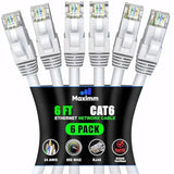 Maximm Cat 6 Ethernet Cable 6 Ft, (6-Pack) Cat6 Cable, LAN Cable, Internet Cab