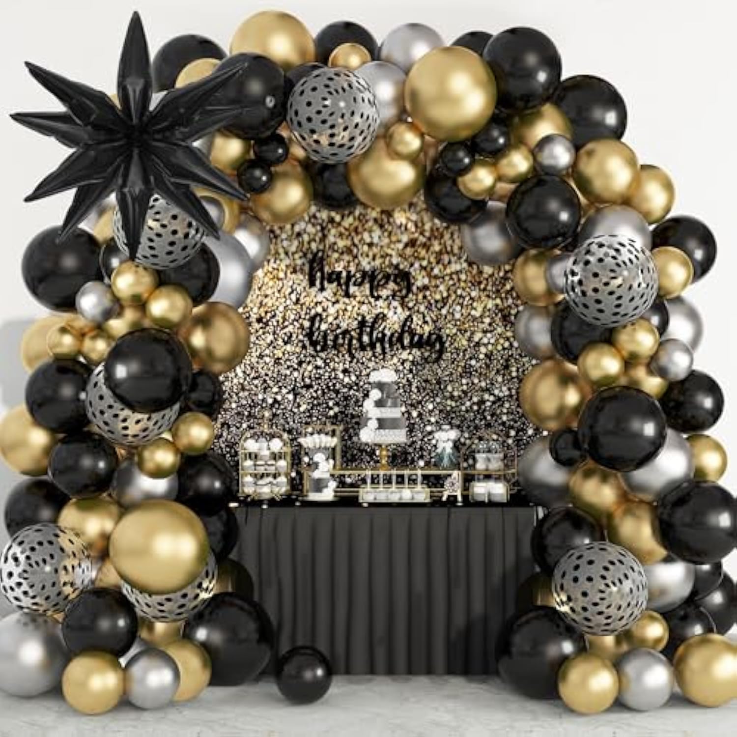 144PCS Black Gold Balloon Garland Arch Kit for Graduation Birthday Party Decor