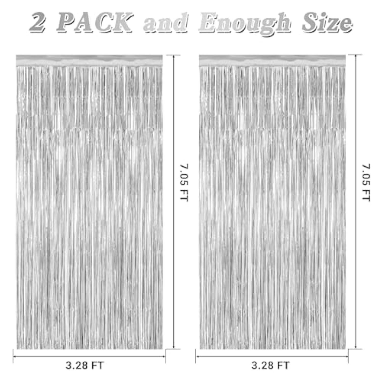 2 Pack Silver Tinsel Backdrop 3.28x7.05ft Party Fringe Curtains
