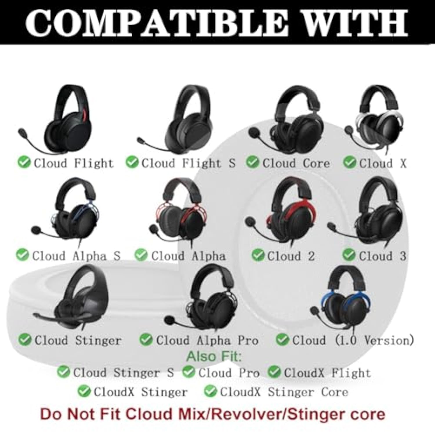 Replacement Earpads Ear Cushions Compatible With Hyperx Cloud 1/2/3/Pro/Core/Alpha/Alpha S/Alpha Pro/Flight/Flight S/Stinger/Stinger S, Cloudx Stinger/Stinger Core/Flight Headset-Black