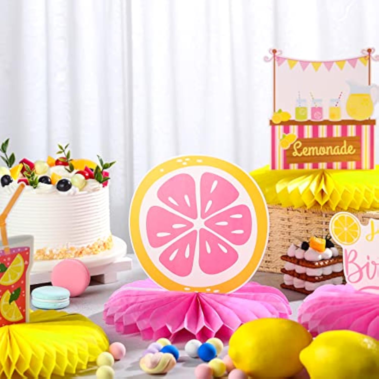 9 Pcs Pink Lemonade Party Honeycomb Centerpieces Lemon Honeycomb Cente