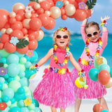 137Pcs Moana Birthday Party Supplies, Aqua Blue Coral Pearl Champagne Gold Latex Balloons With Summer Hibiscus Stickers For Tropical Hawaii Luau Tiki Magic Theme Party Supplies