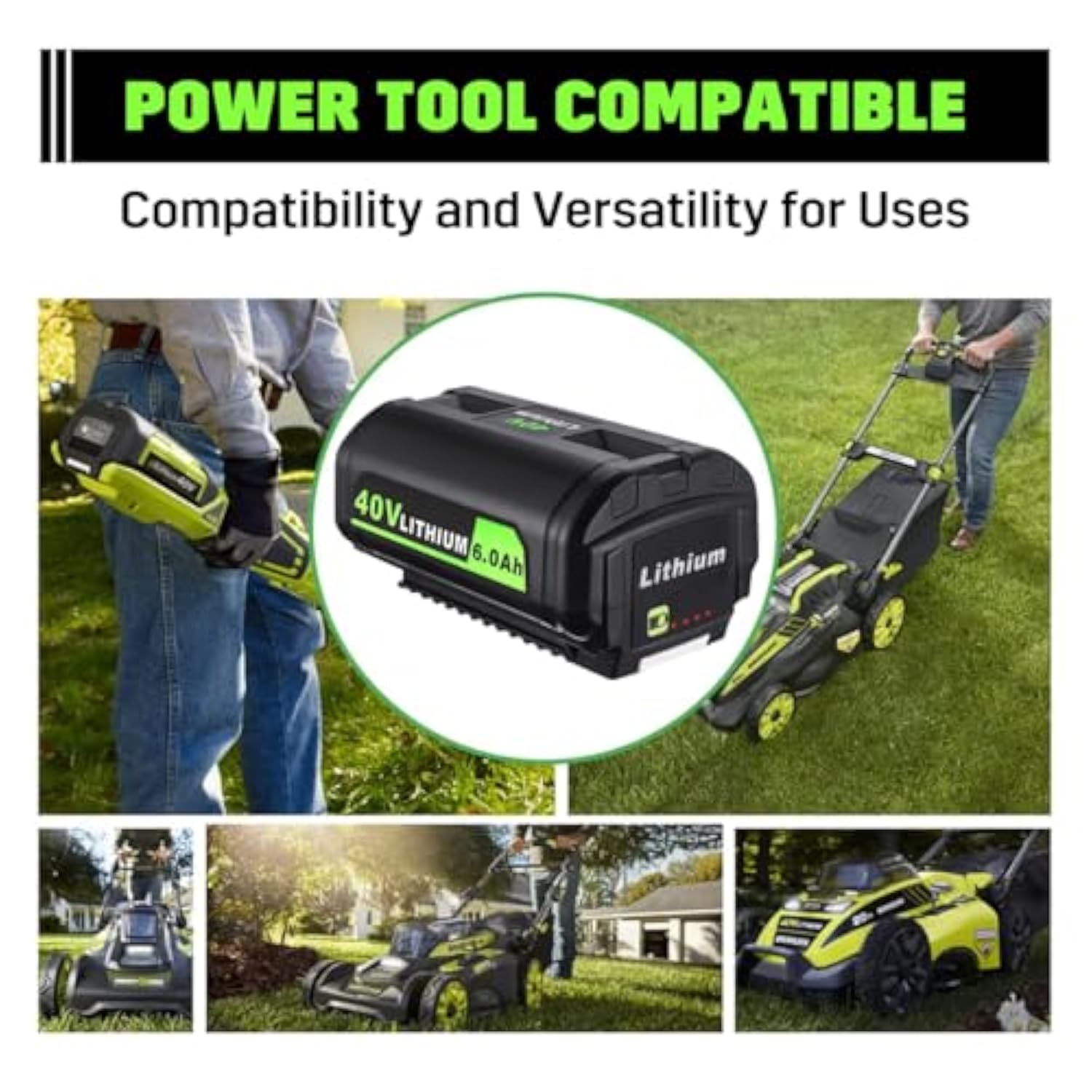 6.0Ah 40 Volt Lithium Battery Replacement For Ryobi 40V Battery, High Capacity 40-Volt Lithium Battery Compatible For Ryobi 40V Op4026 Op4030 Op4040 Op40501 Op40602 Battery