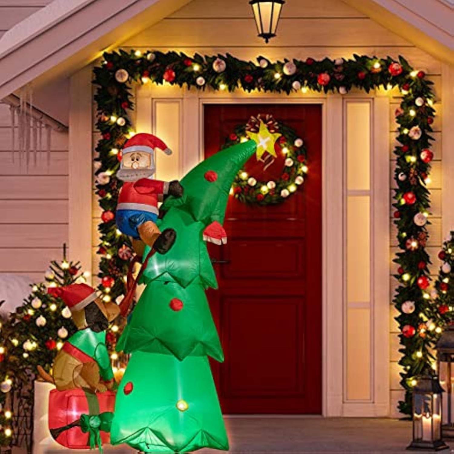 7 Ft Christmas Inflatable Decorations - Outdoor Inflatables With Santa Claus Christmas Tree And Dog- Party Decoration Fo