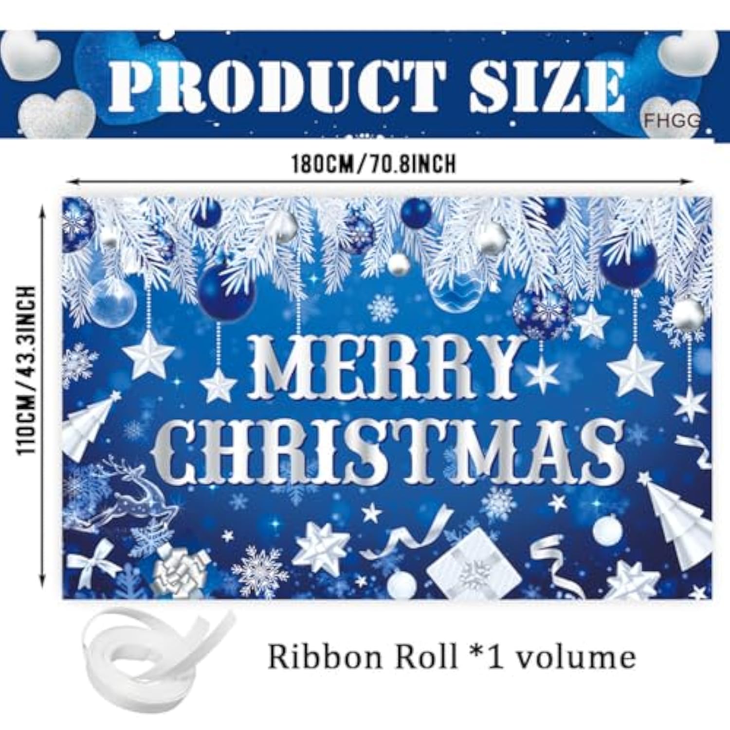 Merry Christmas Backdrop Banner Blue 70.8x43.3 Inch for Holiday Party Decor