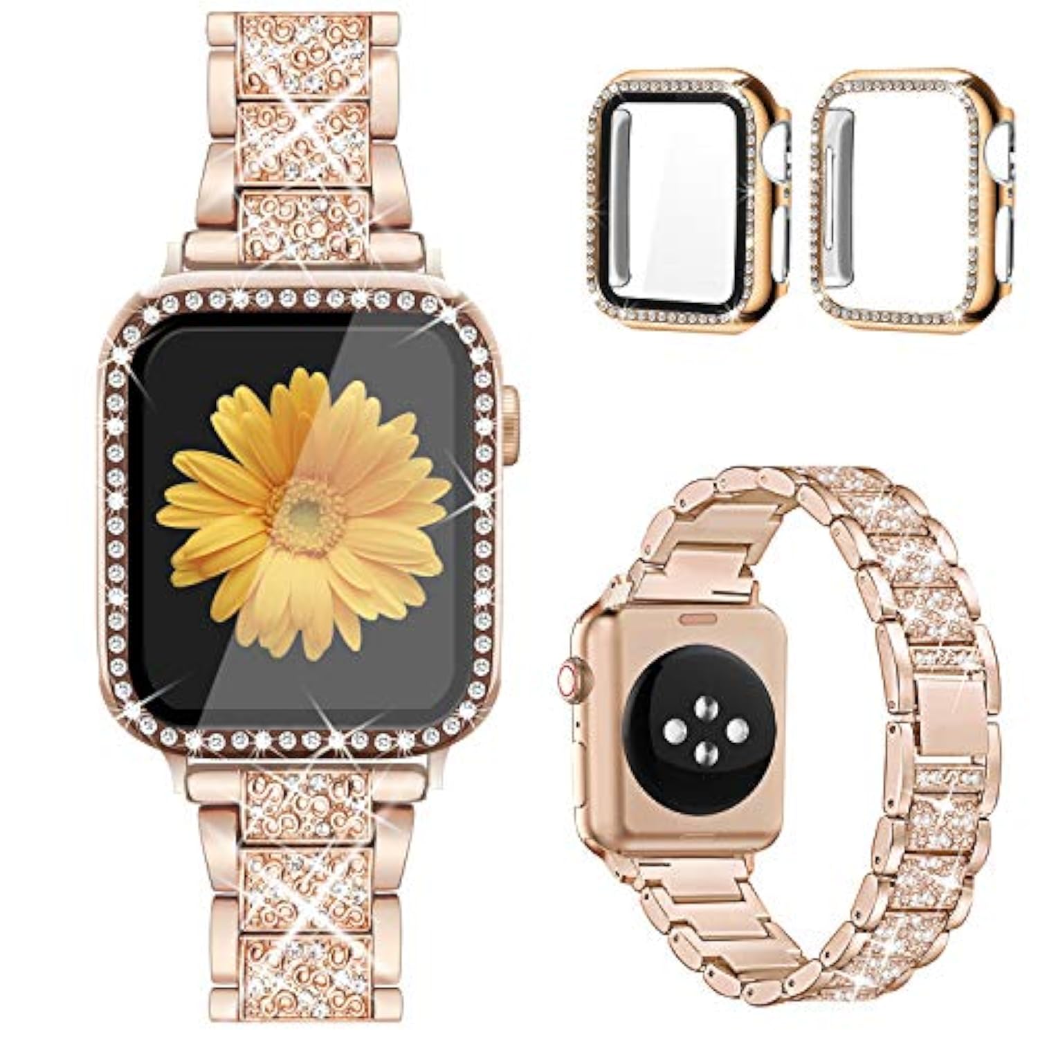 Compatible For Apple Watch Band With Screen Protector Case, Jewelry Replacement Bands 46Mm 45Mm 44Mm 42Mm 41Mm 40 Mm 38Mm 2 Pack Protective Cover For Iwatch Series 10/9/8/7/6/5/4/3/2/1/Se Women