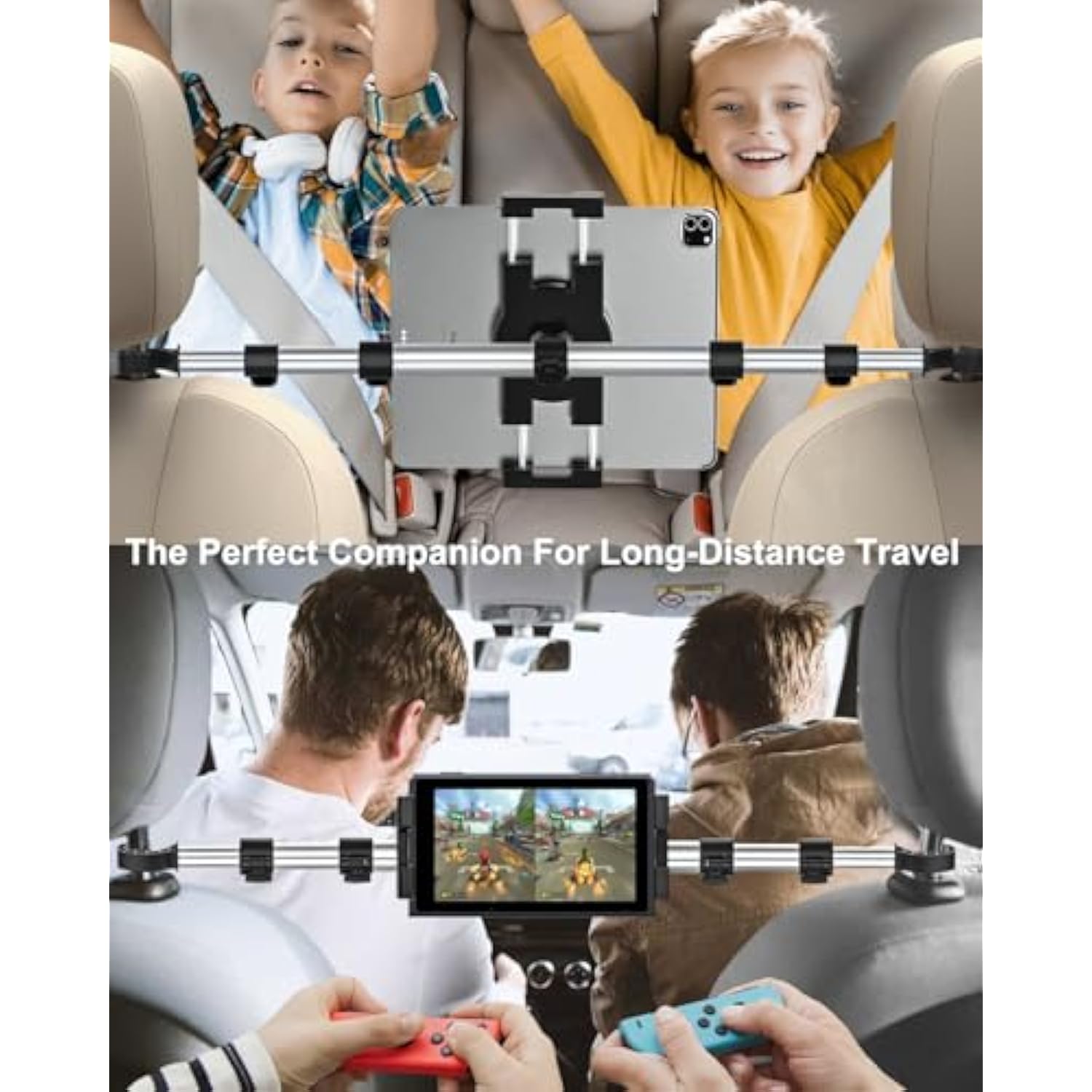 Car Headrest Tablet Holder Mount - [Anti Shake & Stretchable] Tablet Holder Back Seat For Car Between Kids Stand, For Ipad Pro 12.9 Air Mini, Galaxy Tab, Kindle Fire, Switch And 4.7-13" Devices
